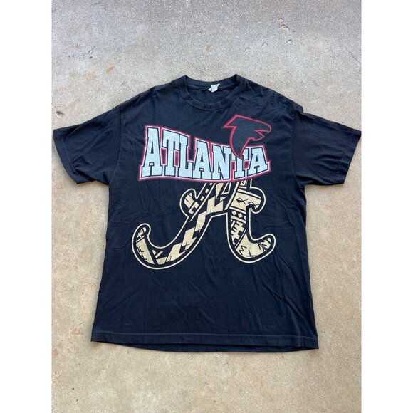 Vintage Double Sided Atlanta Braves Dirty Bird Graphic Tee Alstyle Black Mens D4 - Picture 1 of 5